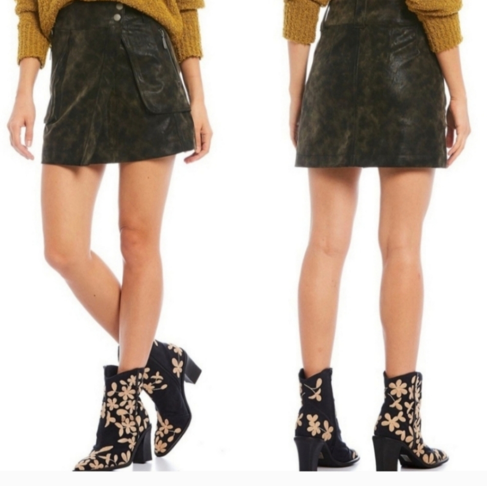 Free People Ladies Carson Utility Wrap Skirt black Faux Suede Size 6 NWT